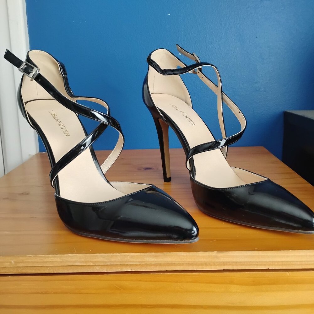 black high heel  stiletto criss cross strap pumps 11